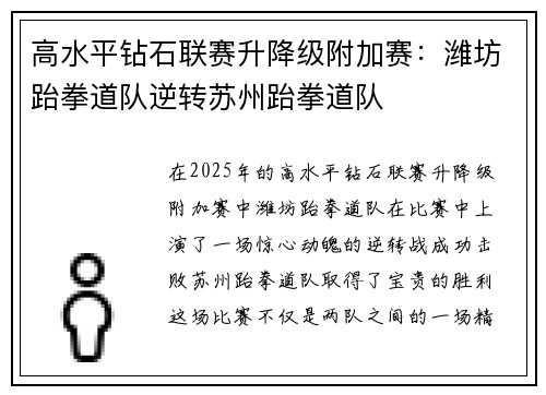 高水平钻石联赛升降级附加赛：潍坊跆拳道队逆转苏州跆拳道队